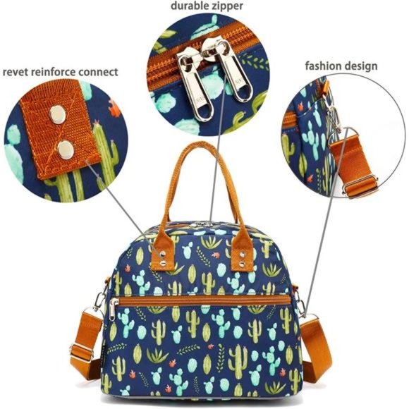 LUNCH Bag With Shoulder Strap for Women, Men, and Kids - Cactus - Picture 5 of 6